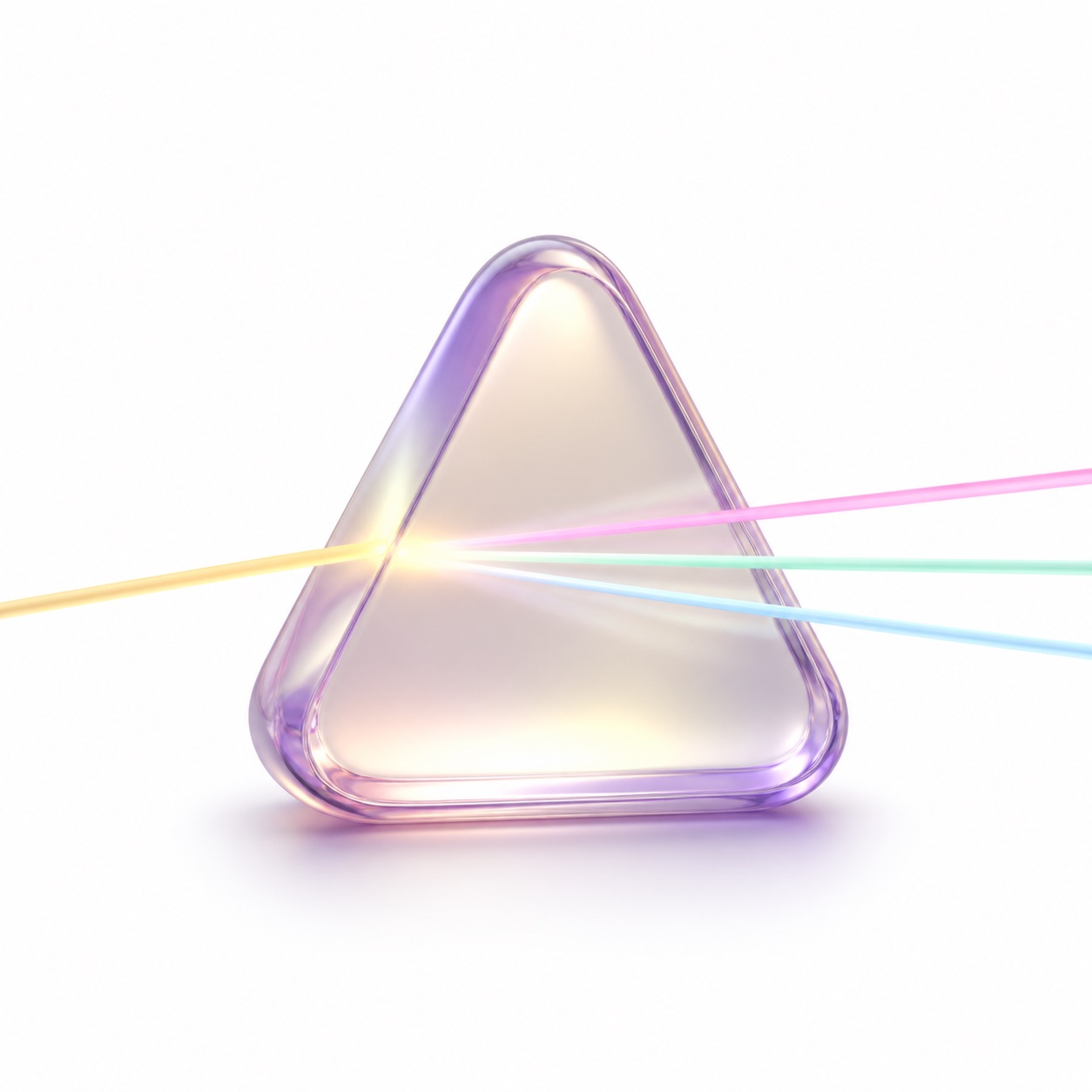 An original pearlescent prism turning one golden ray into three soft colors